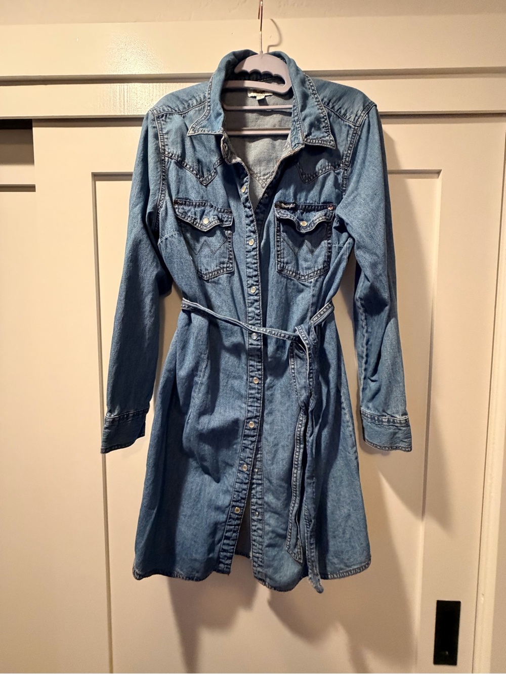 Light Blue Denim Shirt Mini Dress with Self-Tie Waist